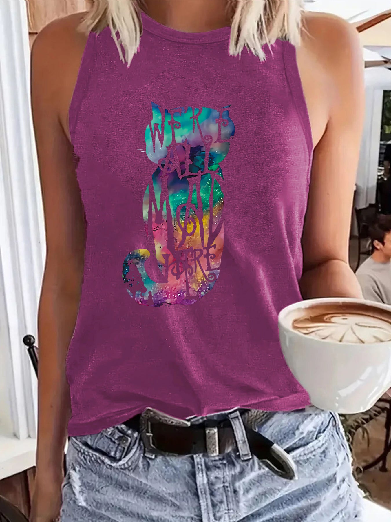 Colorful cat printed vest