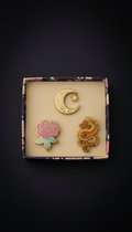 Golden Cream Charm Pin Set With Art Packaging